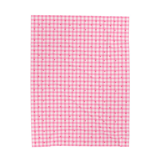 Pink Gingham Heart Velveteen Blanket