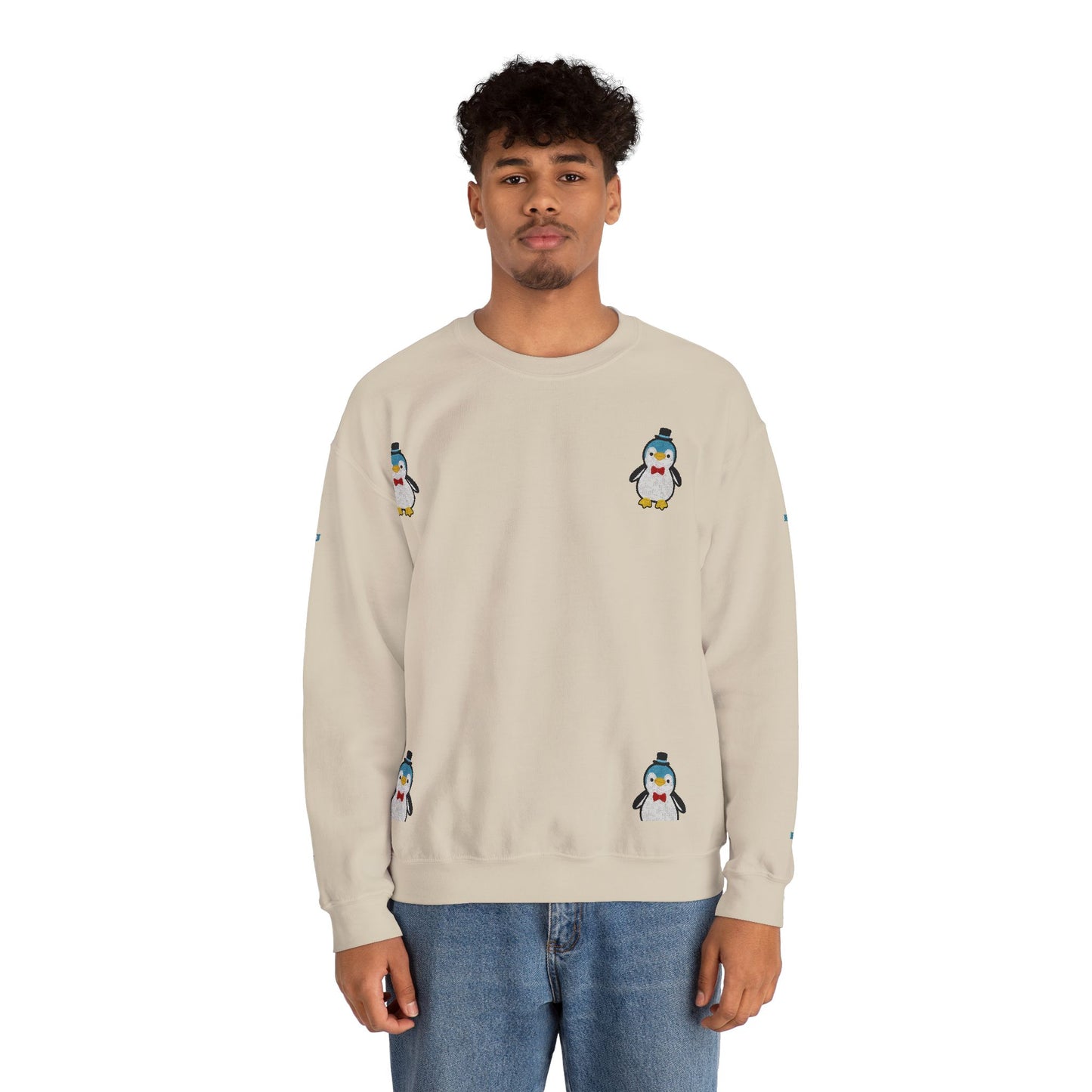 Embroidered Penguin Sweatshirt with Sleeve Lettering