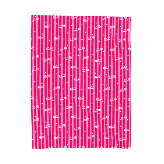 "XOXO" Pink Stripe Velveteen Throw — Valentine Edition
