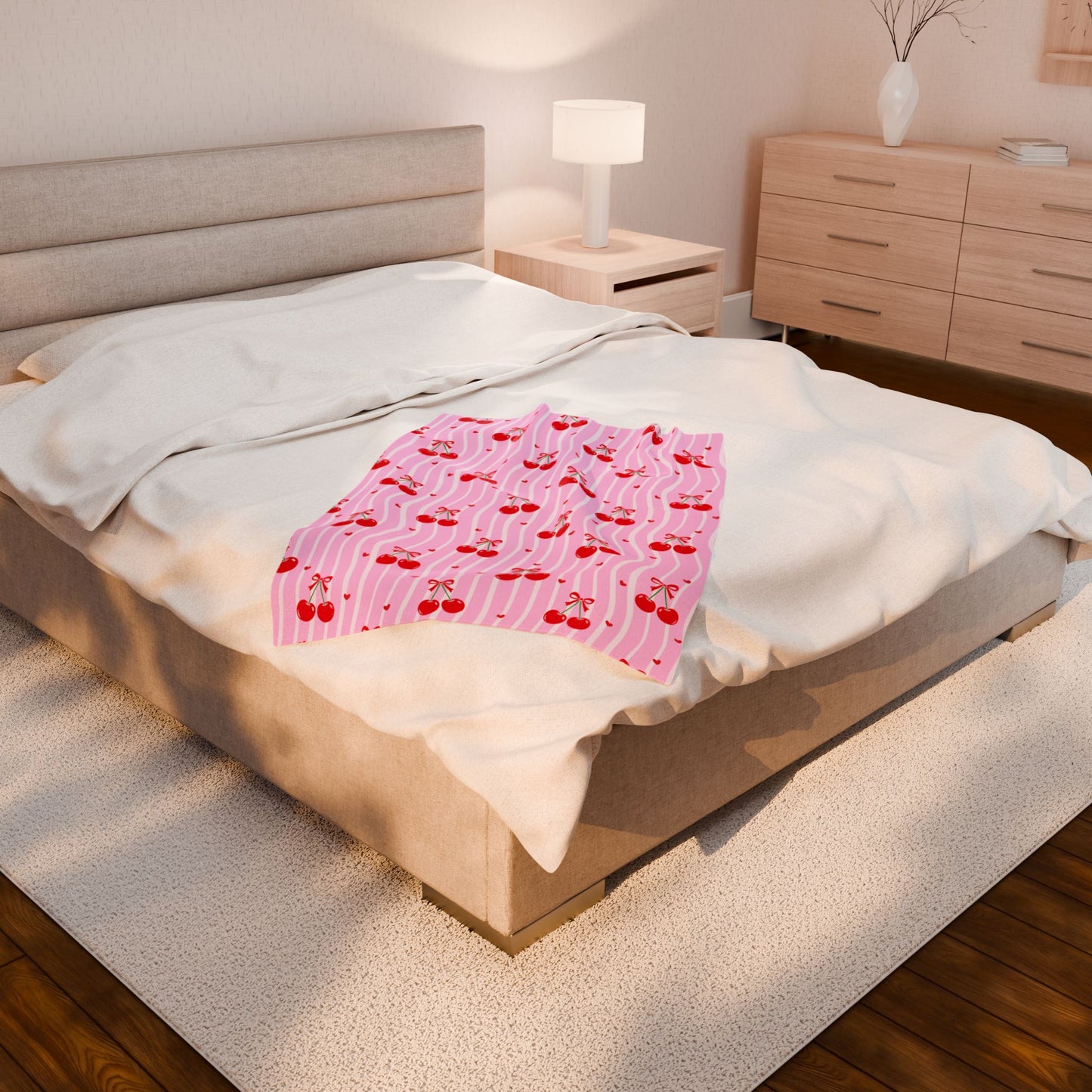 Velveteen Cherry Throw — Pink Retro