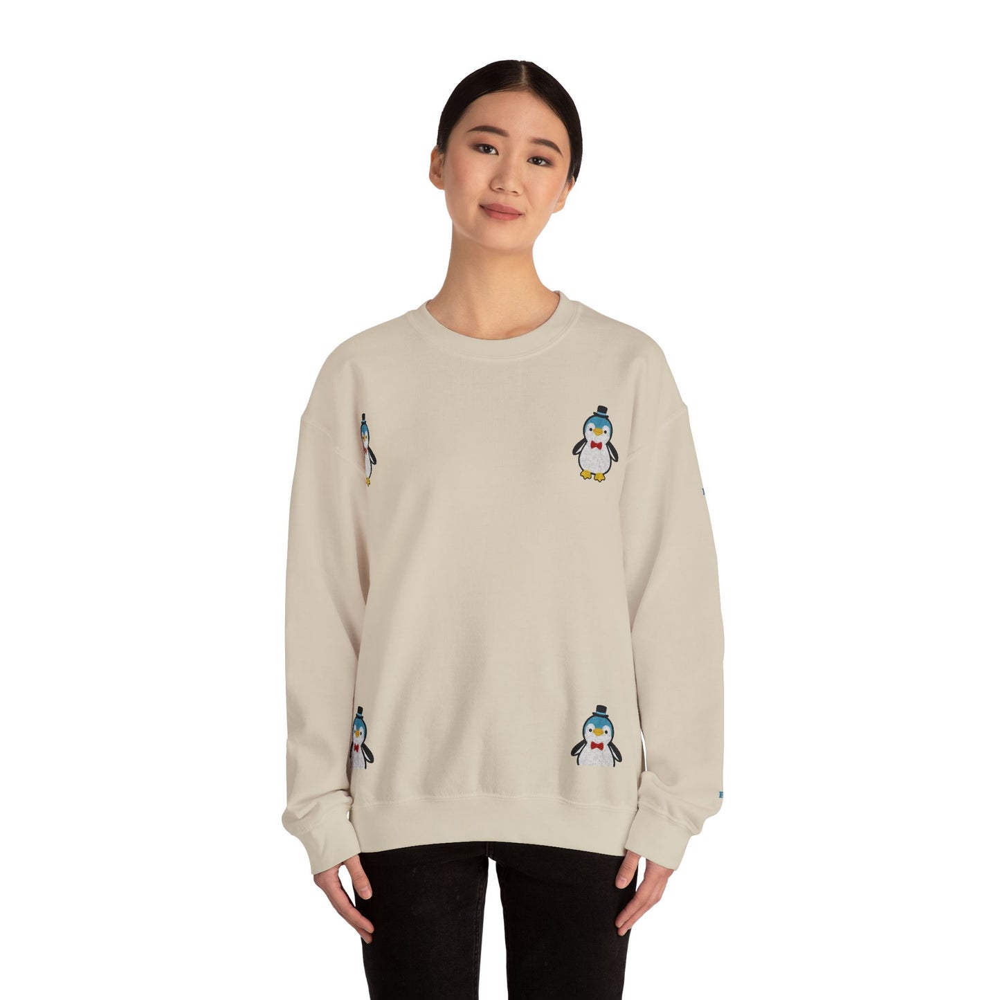 Embroidered Penguin Sweatshirt with Sleeve Lettering