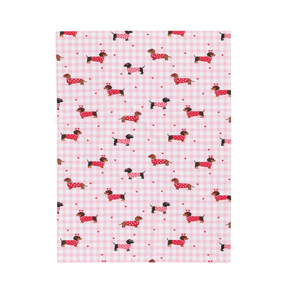Pink Gingham Dachshund Velveteen Blanket