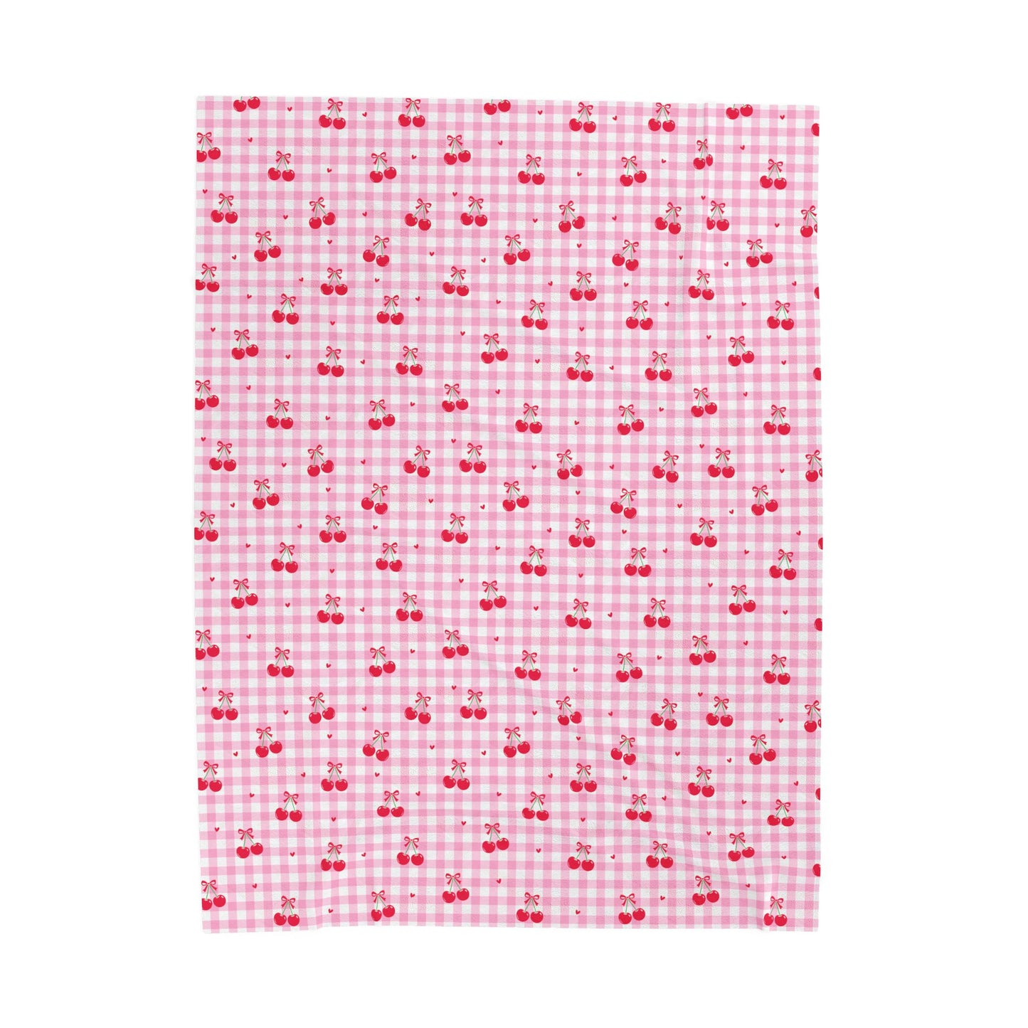 Cherry Gingham Velveteen Blanket — Soft, Playful Cozy Layer