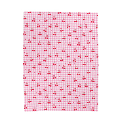 Cherry Gingham Velveteen Blanket — Soft, Playful Cozy Layer