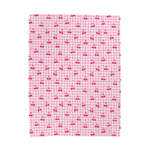 Cherry Gingham Velveteen Blanket — Soft, Playful Cozy Layer