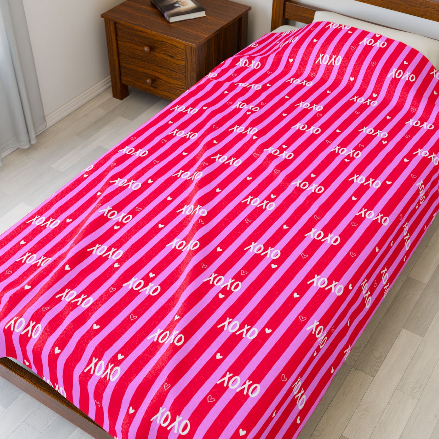 "XOXO" Pink Stripe Velveteen Throw — Valentine Edition