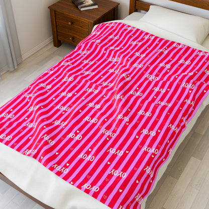 "XOXO" Pink Stripe Velveteen Throw — Valentine Edition