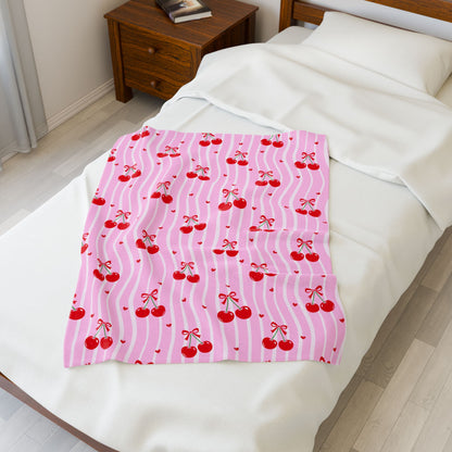 Velveteen Cherry Throw — Pink Retro