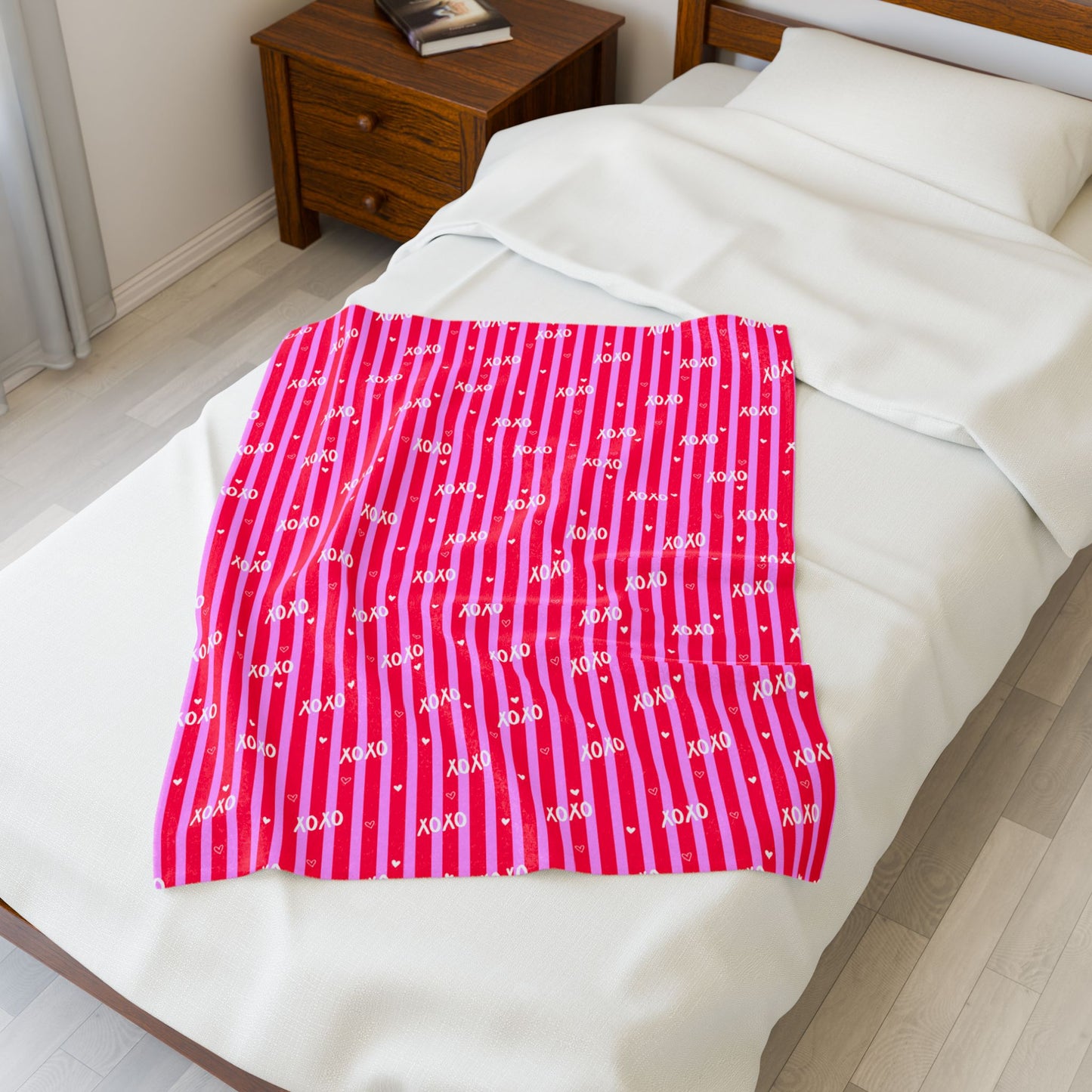 "XOXO" Pink Stripe Velveteen Throw — Valentine Edition