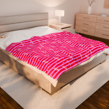 "XOXO" Pink Stripe Velveteen Throw — Valentine Edition