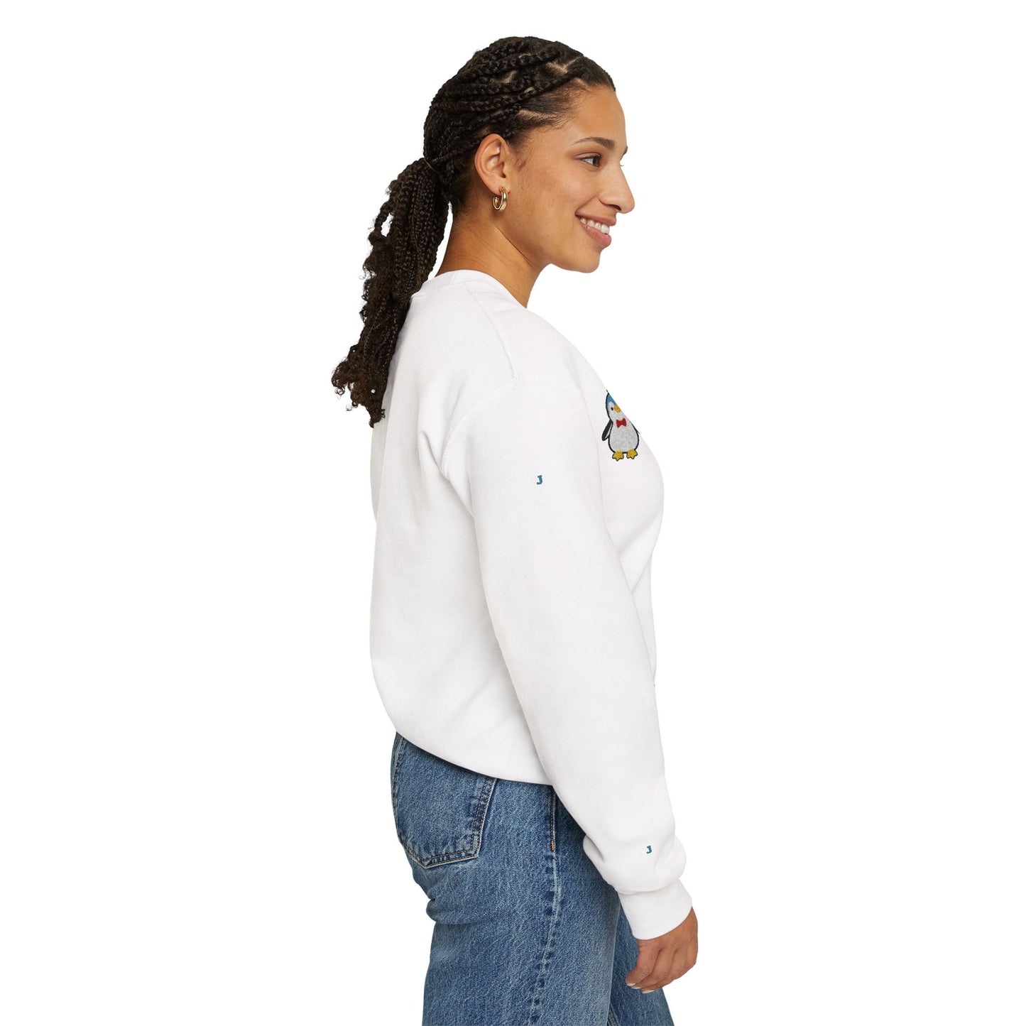 Embroidered Penguin Sweatshirt with Sleeve Lettering