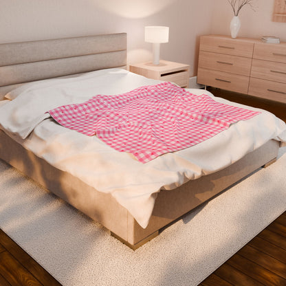Pink Gingham Heart Velveteen Blanket