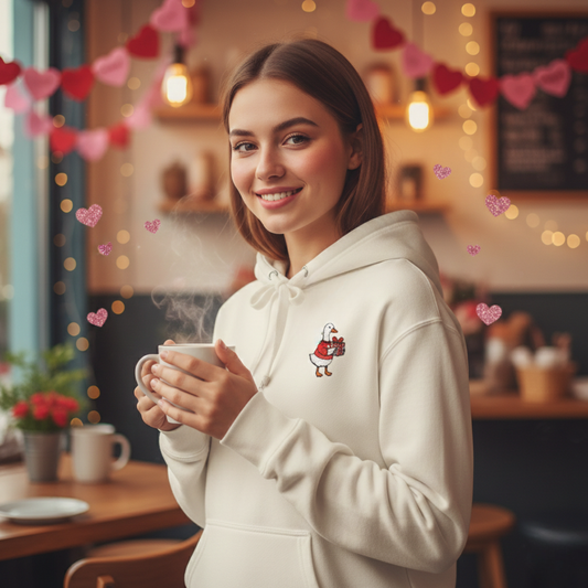Whimsical Duck Embroidered Fleece Hoodie