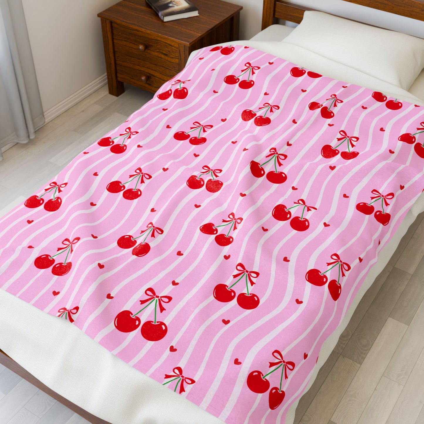 Velveteen Cherry Throw — Pink Retro