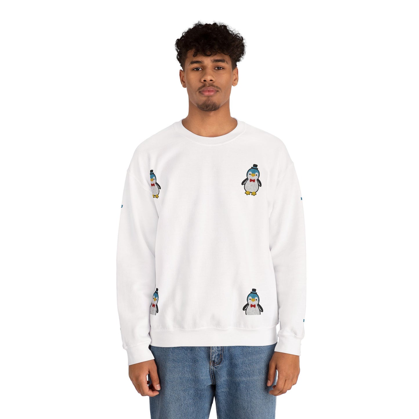 Embroidered Penguin Sweatshirt with Sleeve Lettering