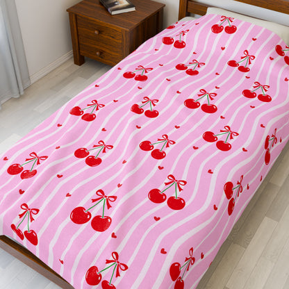 Velveteen Cherry Throw — Pink Retro