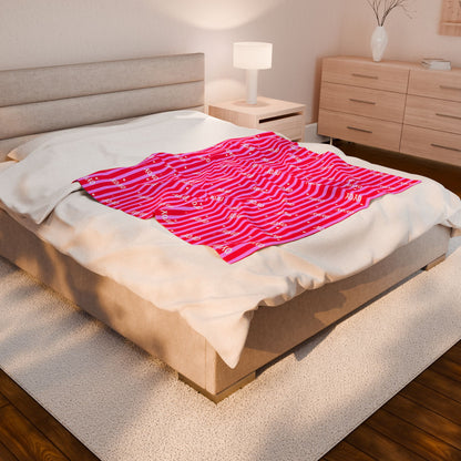 "XOXO" Pink Stripe Velveteen Throw — Valentine Edition