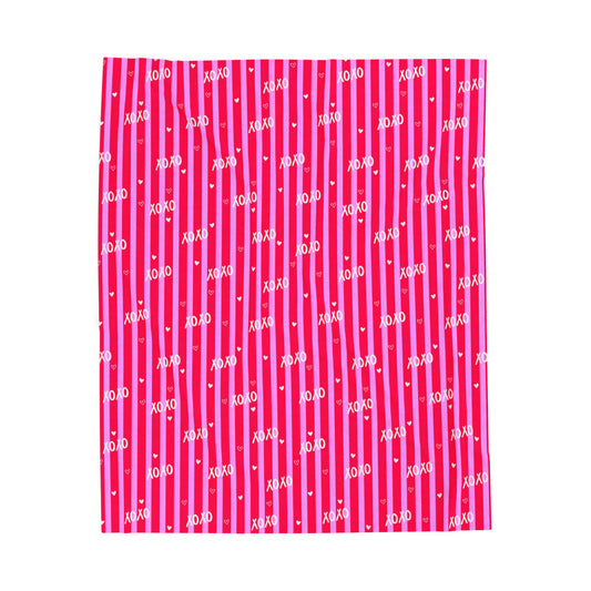 "XOXO" Pink Stripe Velveteen Throw — Valentine Edition