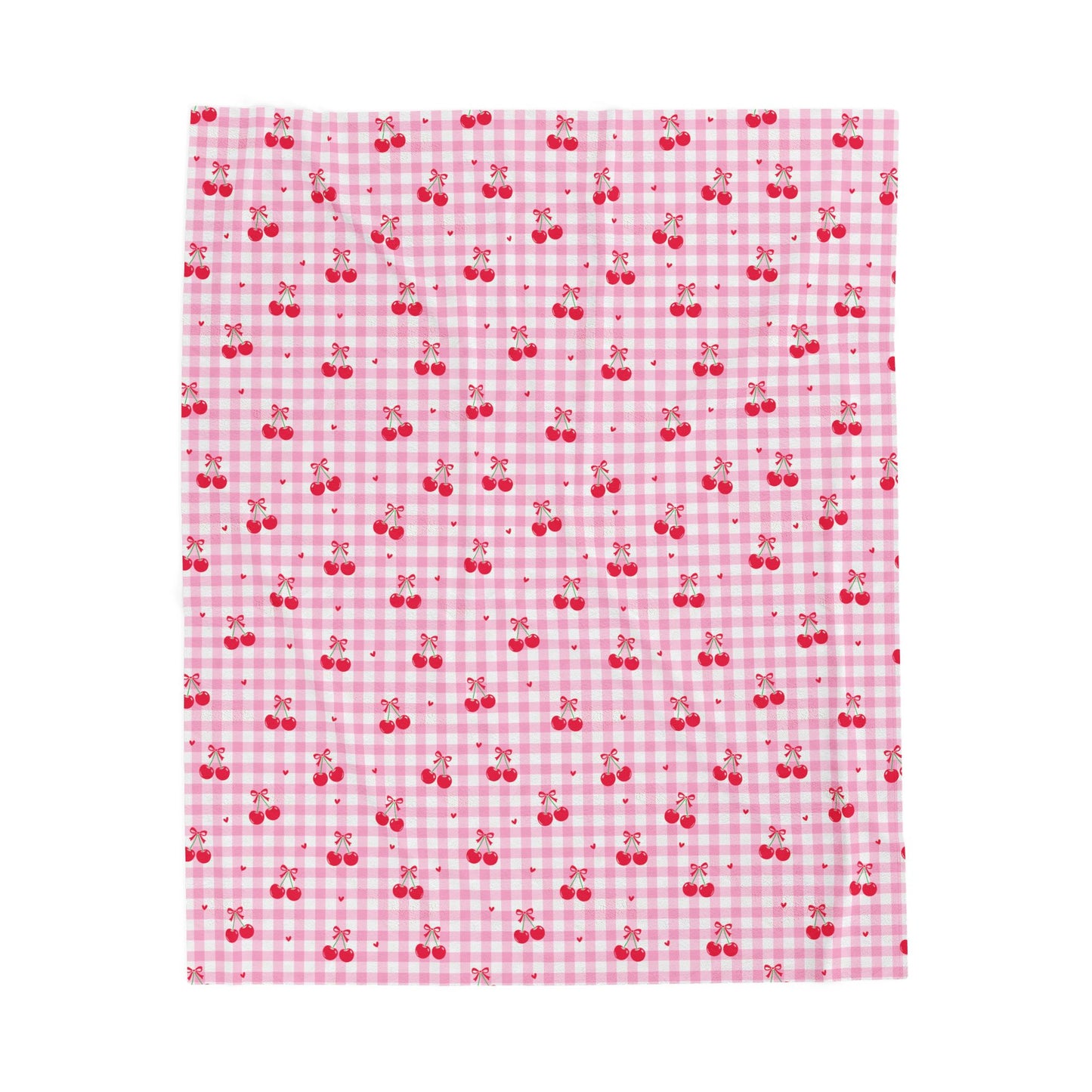 Cherry Gingham Velveteen Blanket — Soft, Playful Cozy Layer