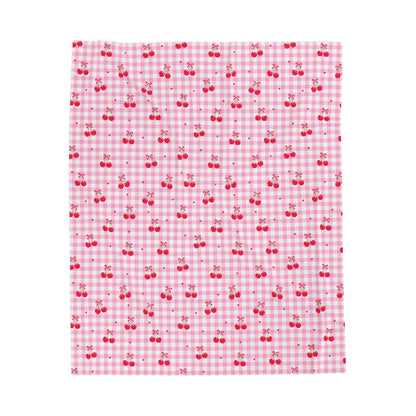 Cherry Gingham Velveteen Blanket — Soft, Playful Cozy Layer
