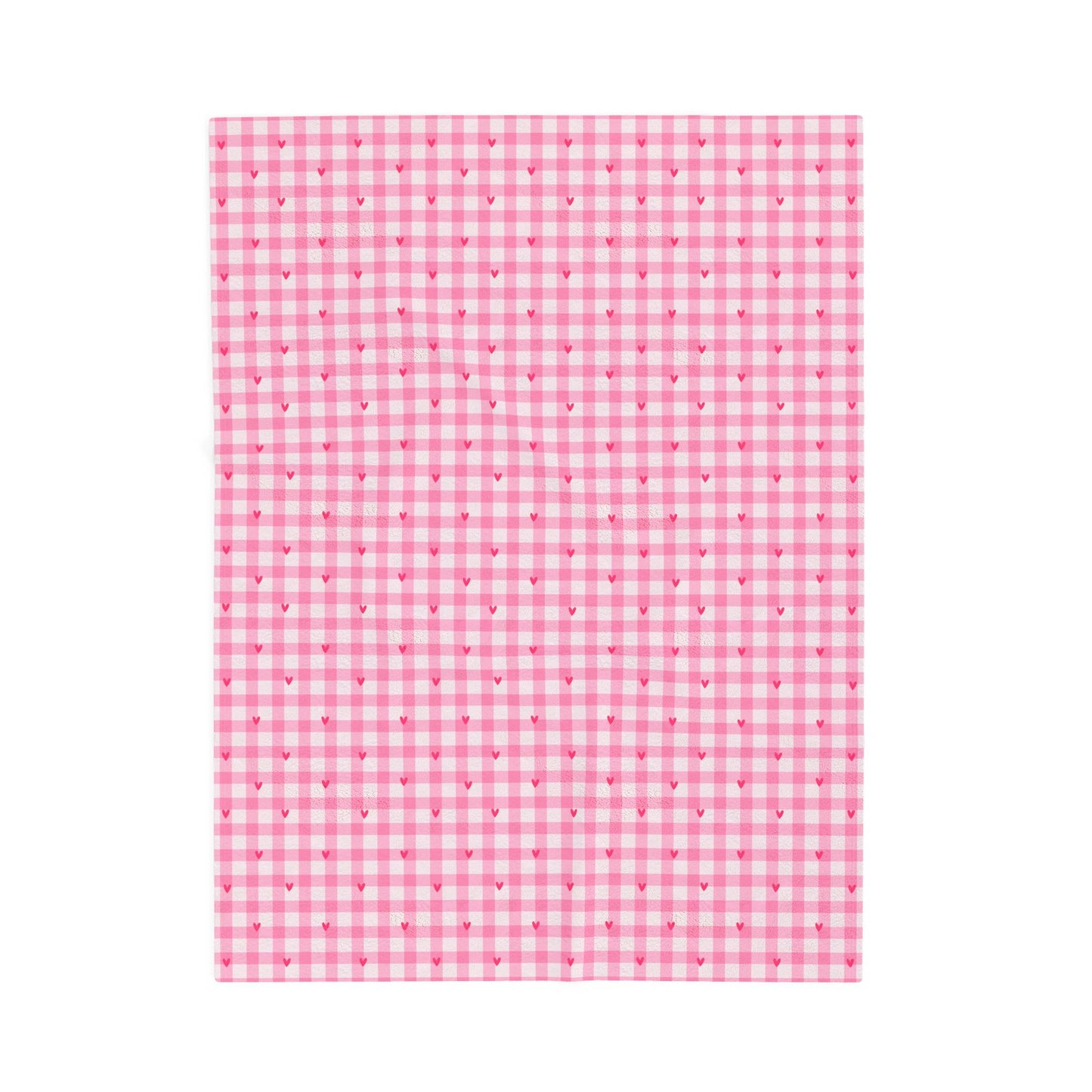 Pink Gingham Heart Velveteen Blanket