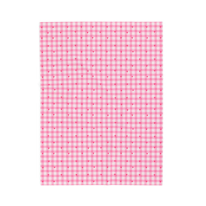 Pink Gingham Heart Velveteen Blanket