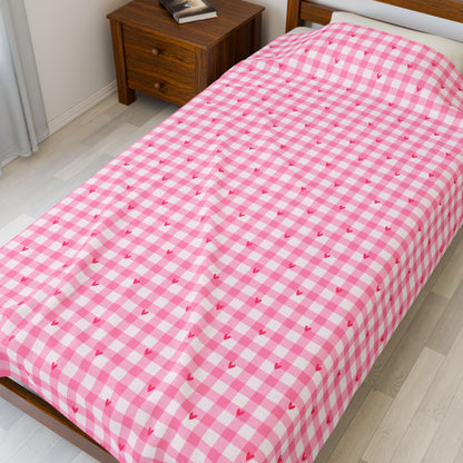 Pink Gingham Heart Velveteen Blanket