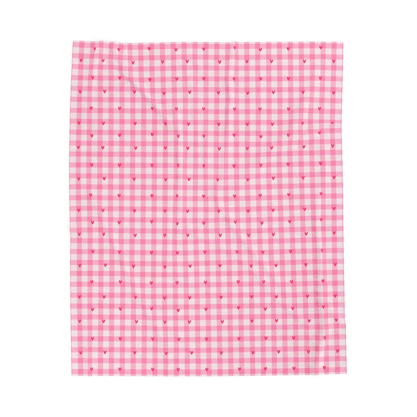 Pink Gingham Heart Velveteen Blanket