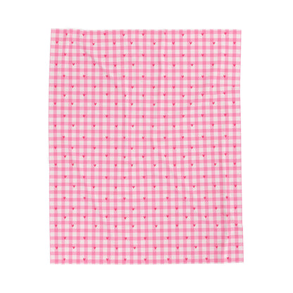 Pink Gingham Heart Velveteen Blanket