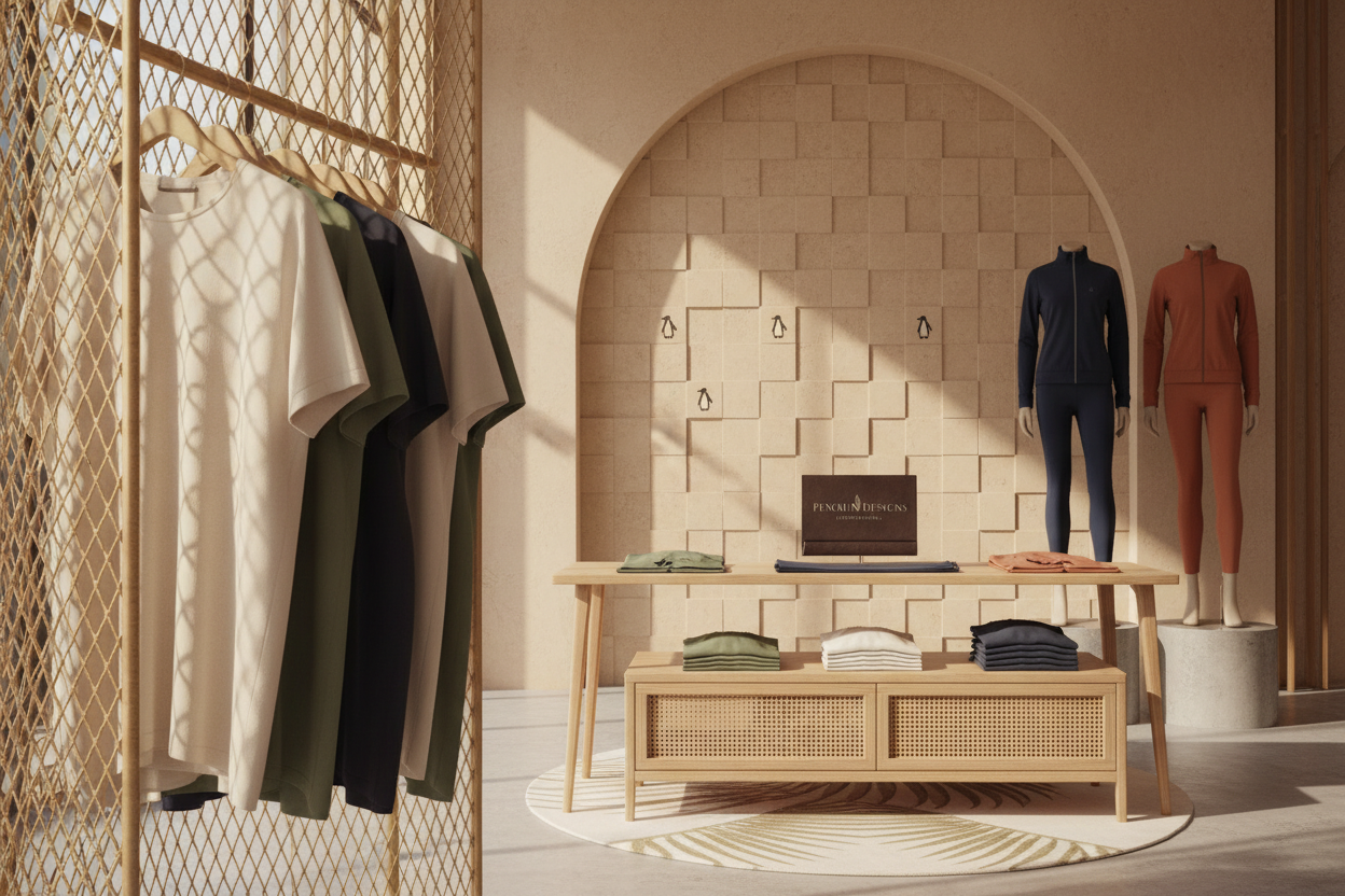 Imagen de diapositiva para la sección de Colletions de mi marca, que presenta con elegancia las diversas coleciones de ropa de Penguin Designs.